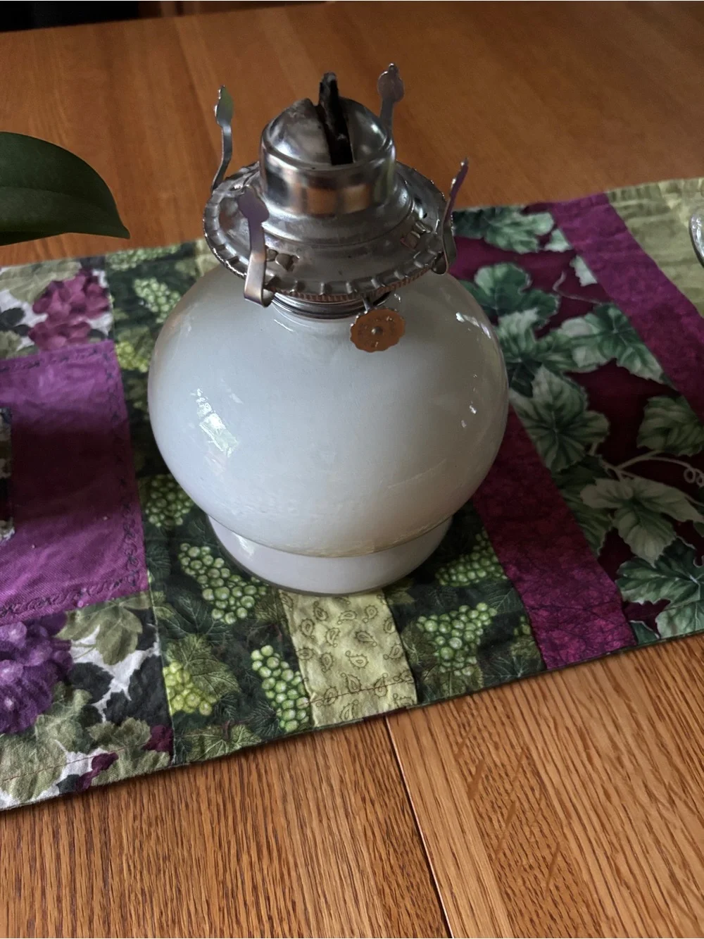 90s Vintage Floral White Lamplight Farms Hurricane Lamp - Elegant Home Accent